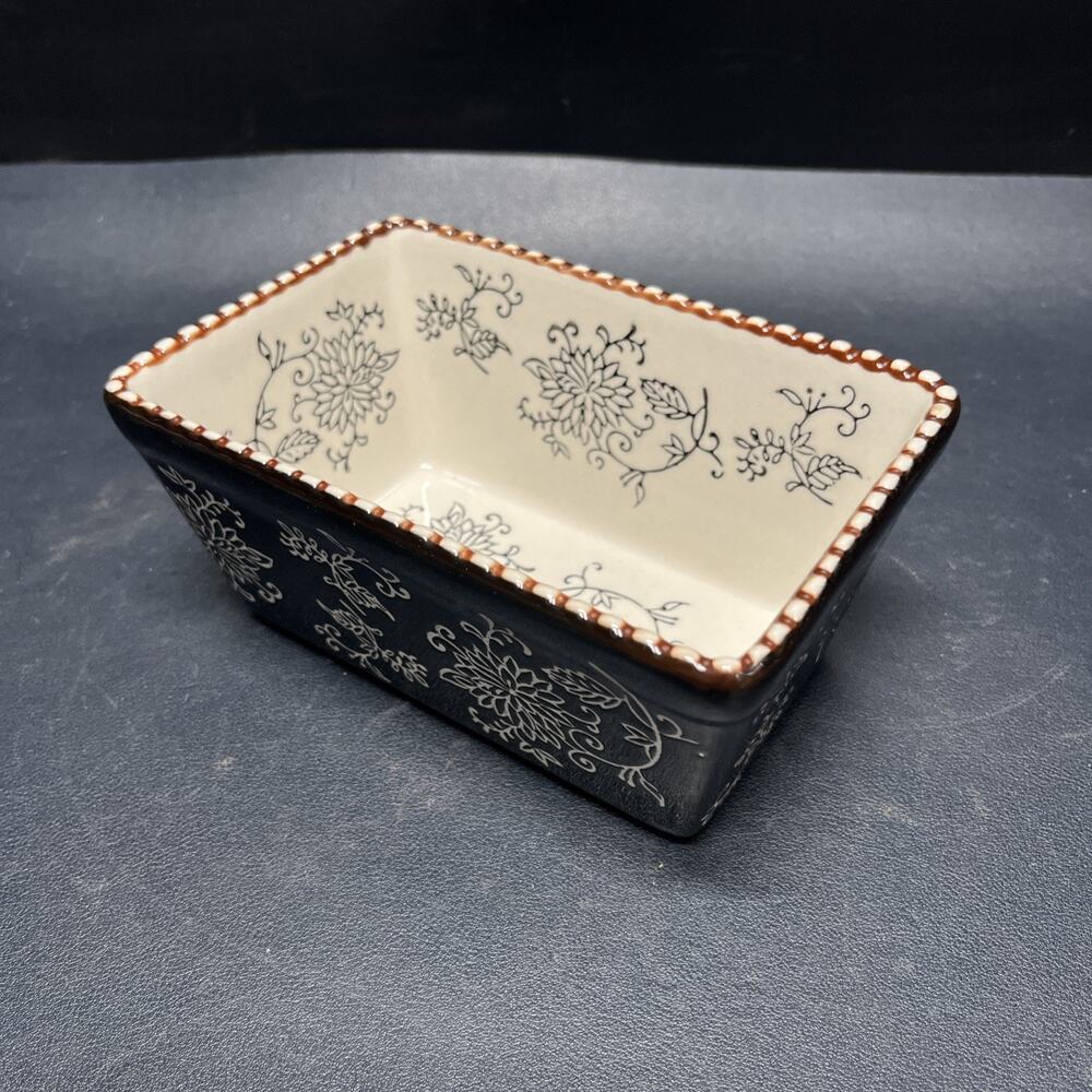 Baum Black & Cream Floral Ceramic 6” Small Serving Casserole Dish